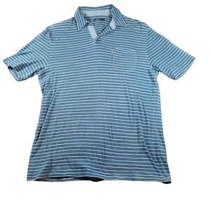 Johnnie-O Mens Blue White Striped Short Sleeve V-Neck Pocket Polo Shirt Size M